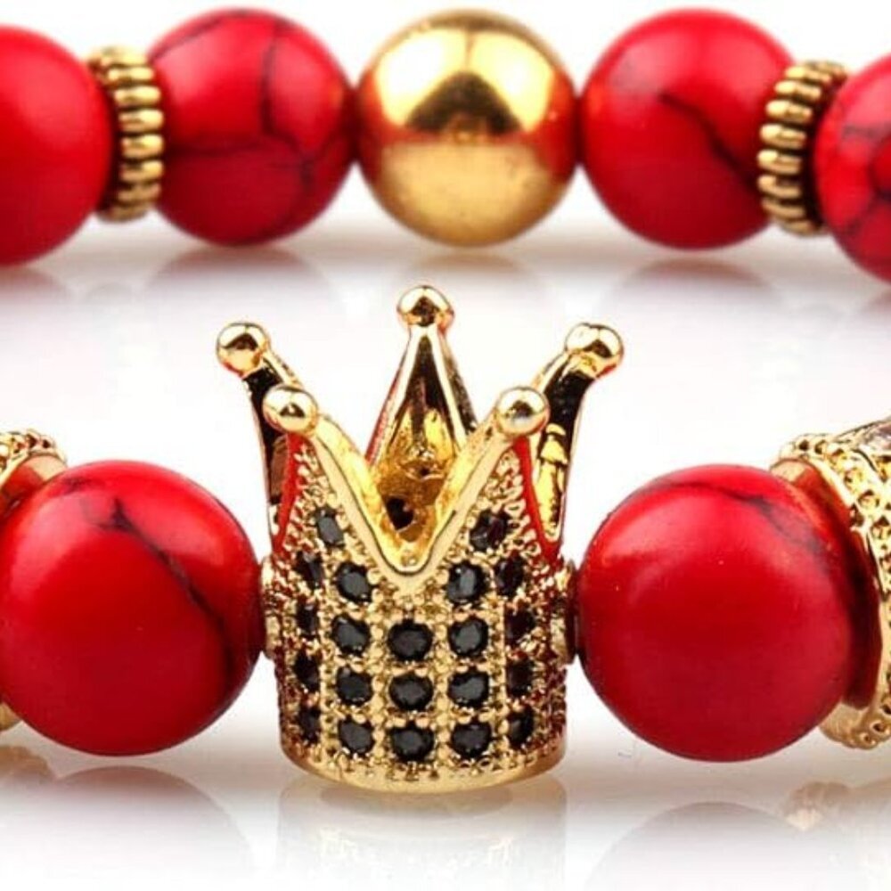 Imperial Crown Bead Bracelet King&Queen Luxury Charm Couple Jewelry Xmas Gift fo